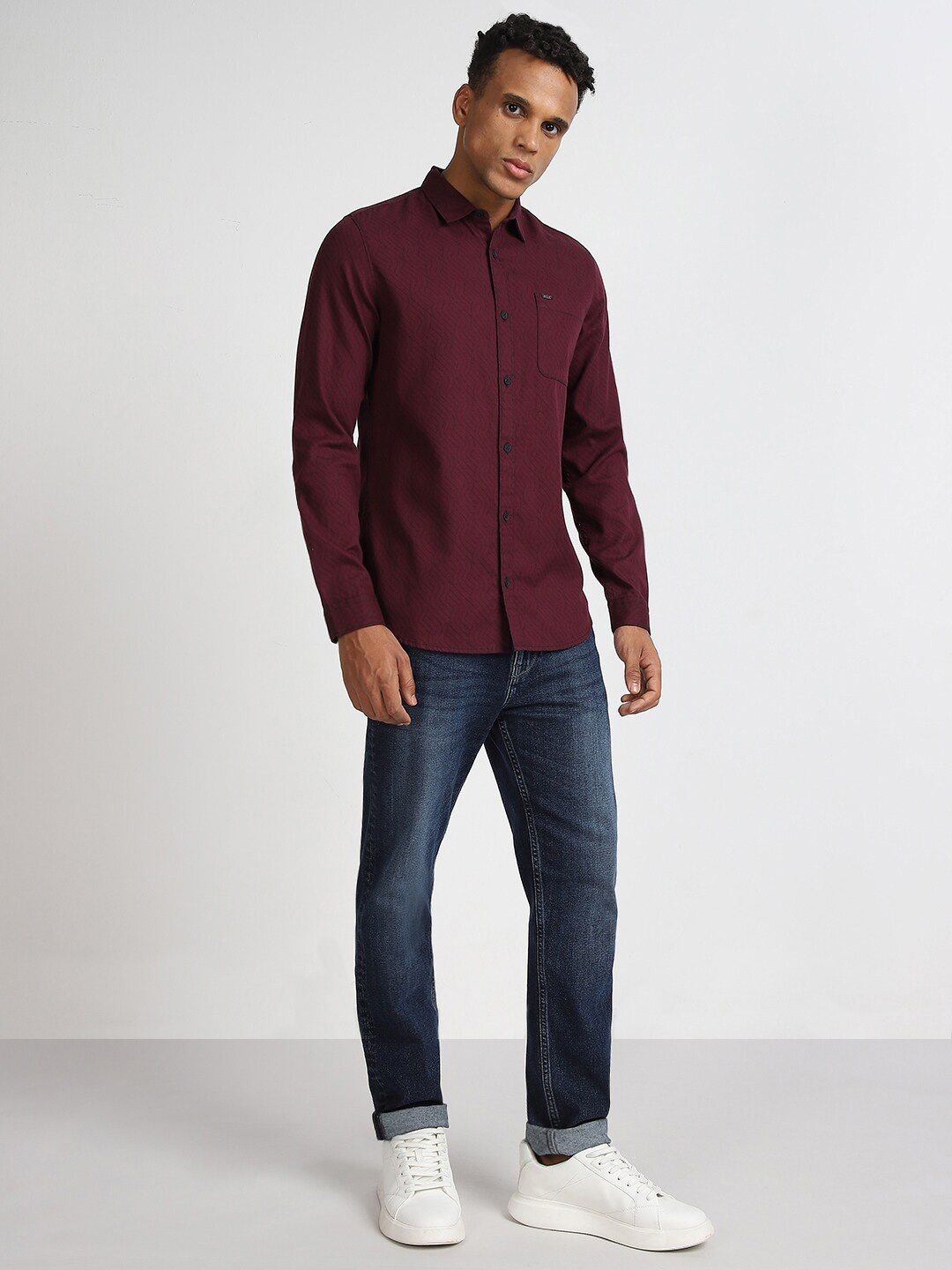

Lee Printed Slim Fit Opaque Cotton Casual Shirt, Red