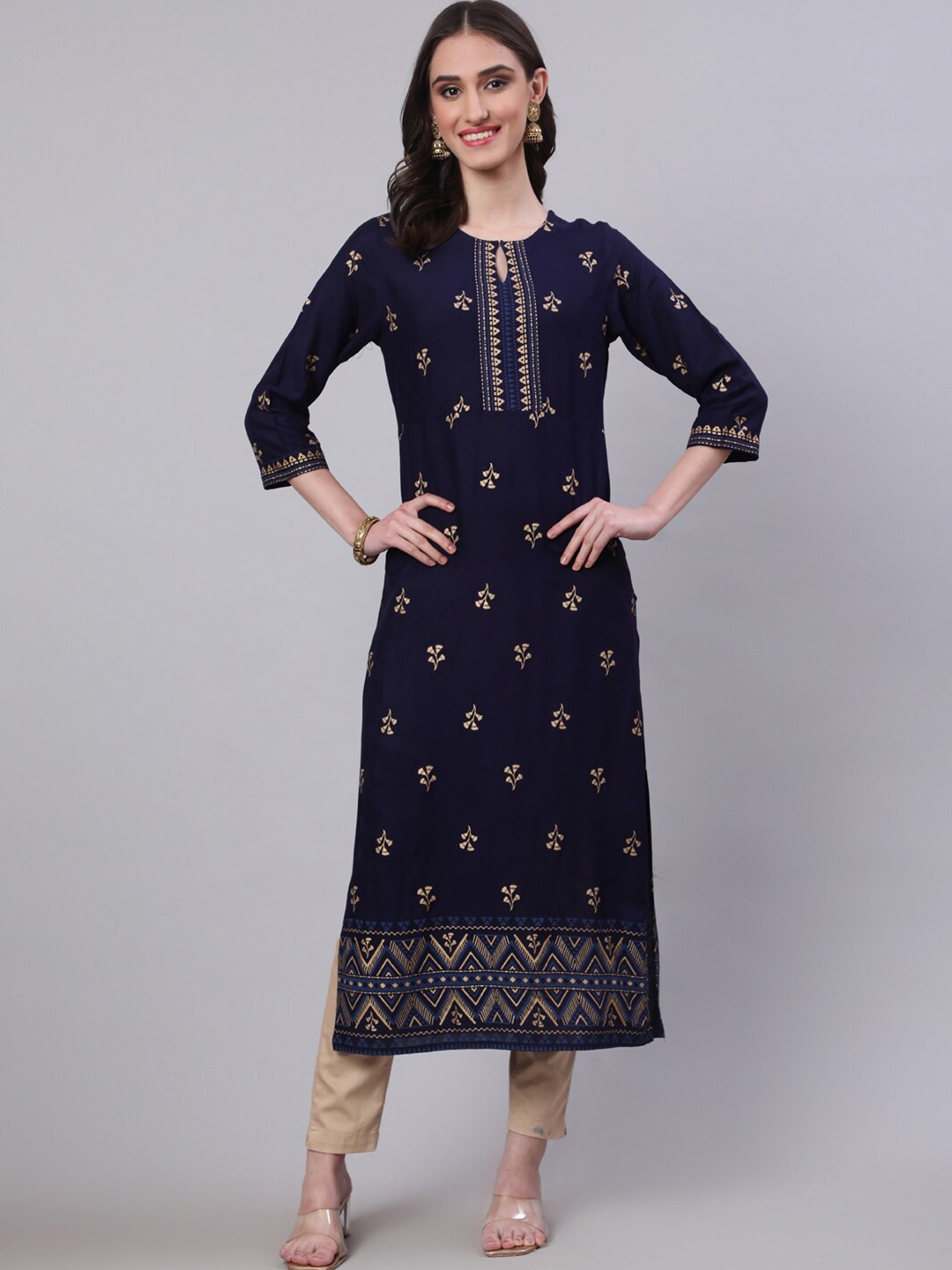 

SAK JAIPUR Floral Printed Straight Kurta, Blue