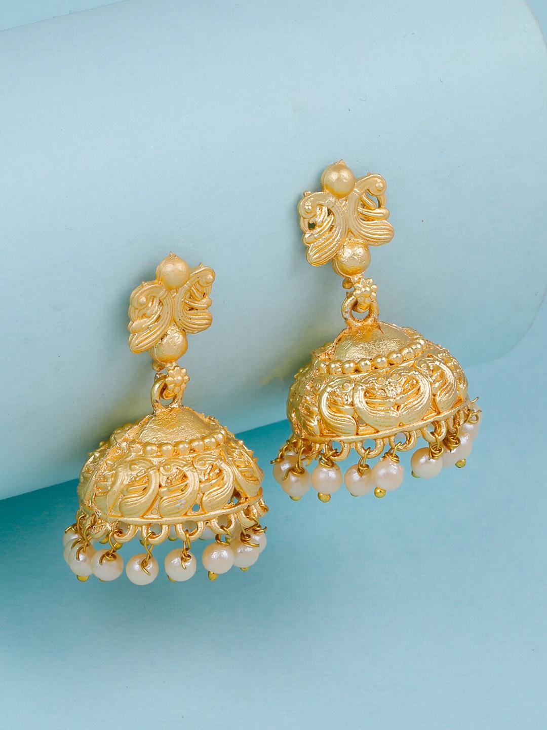 

Silver Shine Gold Plated Dome Shaped Jhumkas Earrings