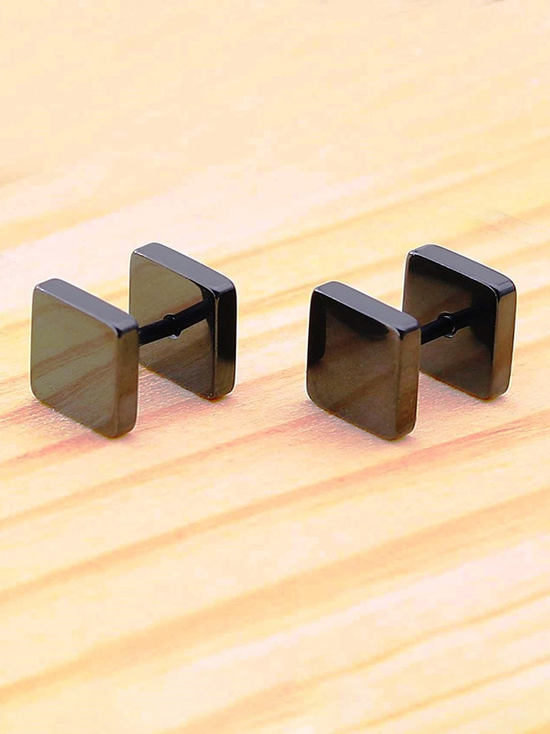 

MEENAZ Men Set Of 2 Silver-Plated Square Shaped Studs Earrings
