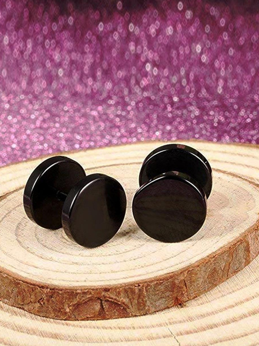 

MEENAZ Men Circular Studs Earrings, Black