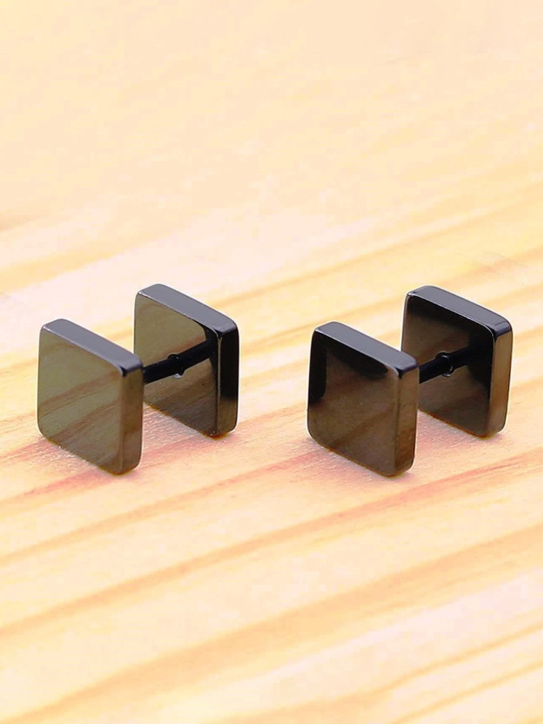 

MEENAZ Men Silver Plated Contemporary Studs Earrings, Black