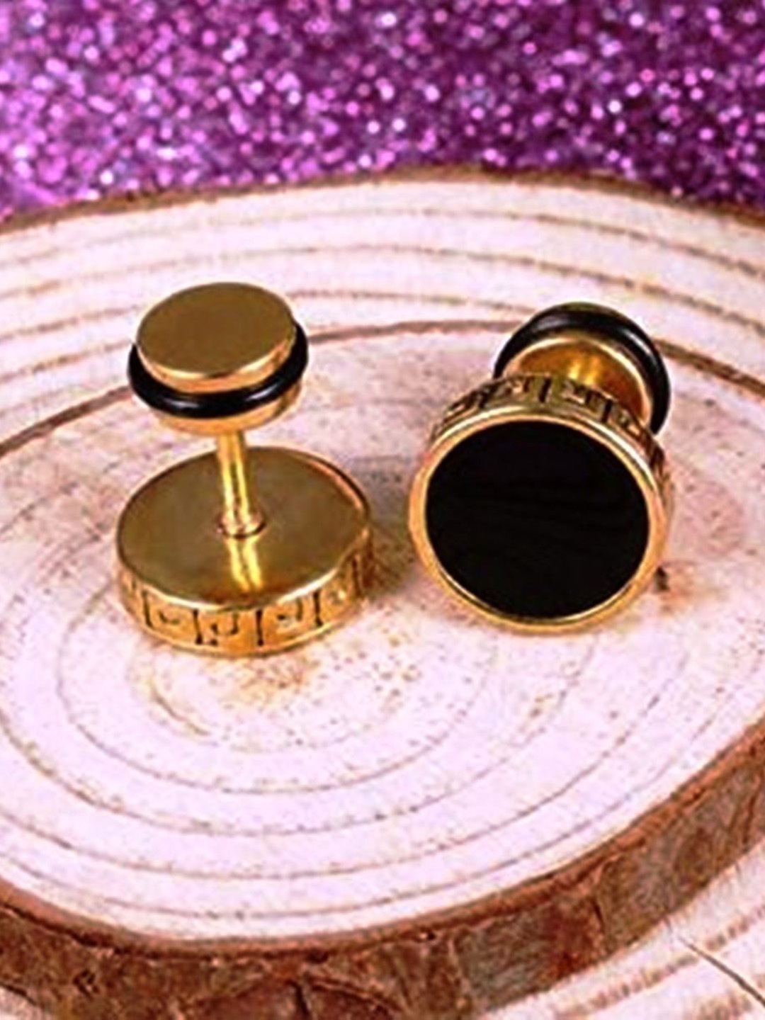 

MEENAZ Men Gold Plated Circular Studs Earrings