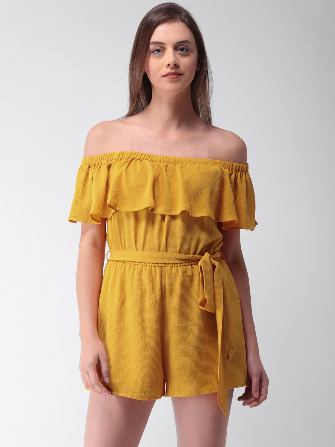 

FOREVER 21 Mustard Yellow Solid Playsuit