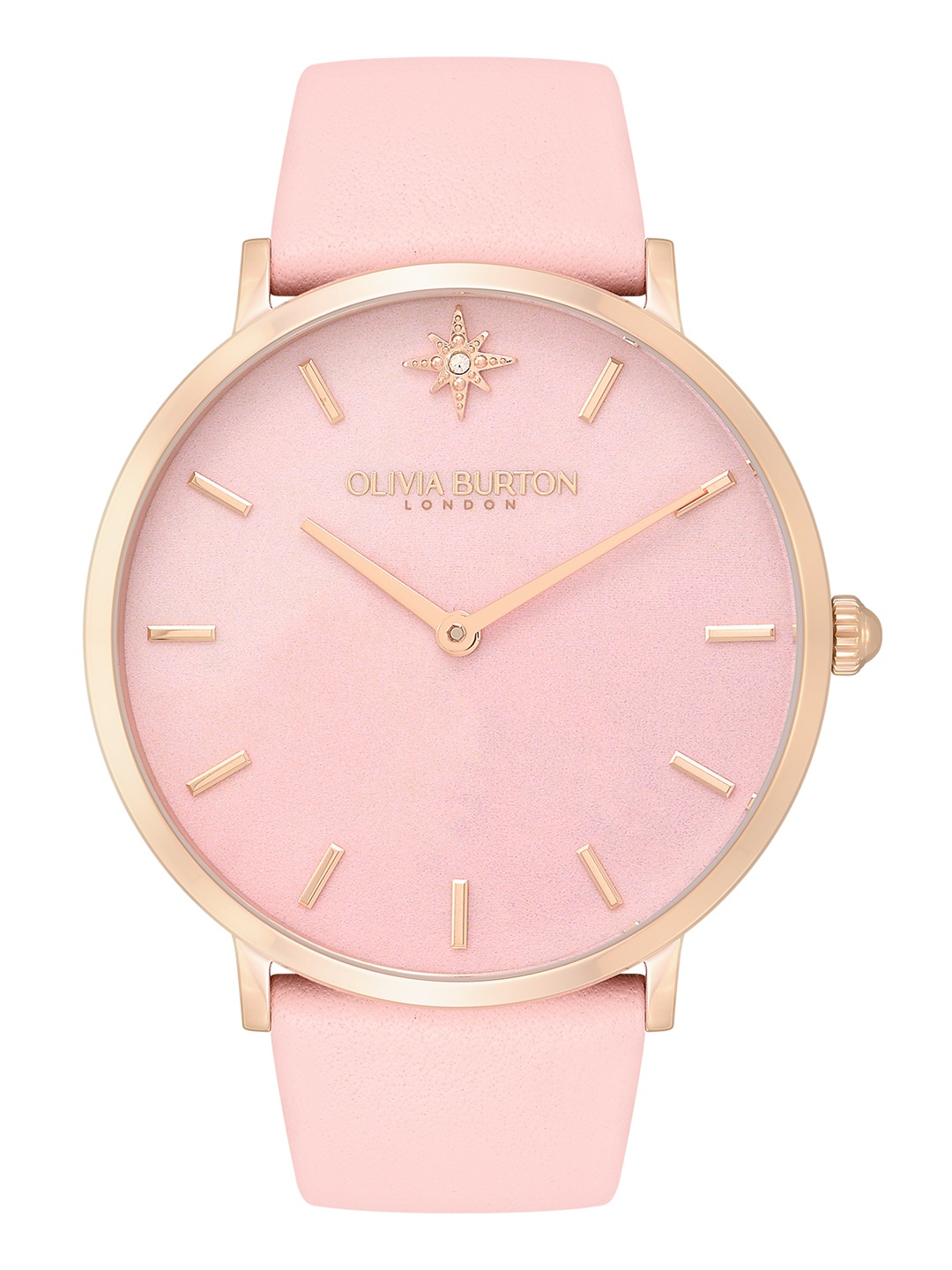 

OLIVIA BURTON LONDON Ultra Slim Women Textured Dial Leather Strap Analogue Watch 24000069, Pink