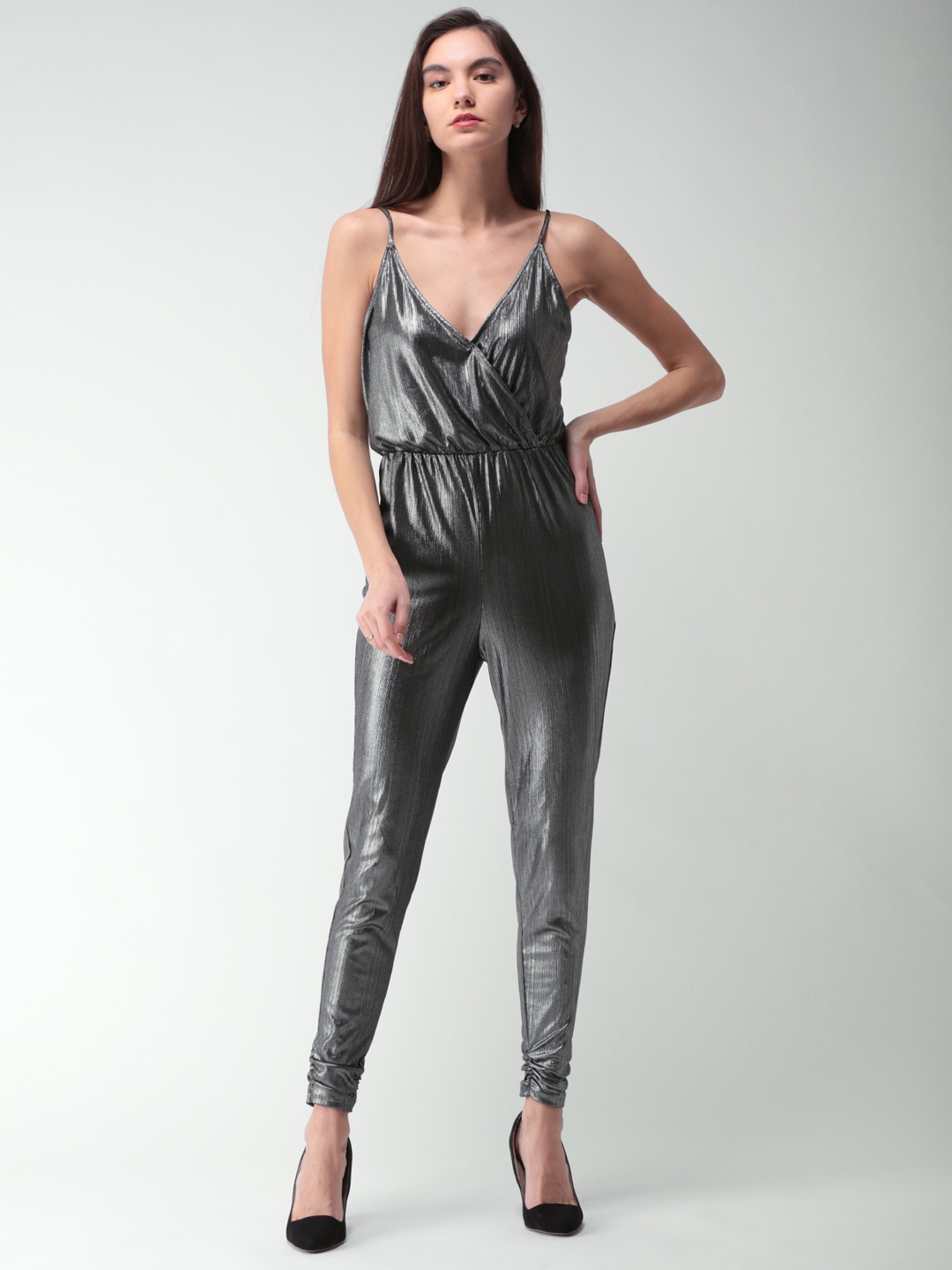 

FOREVER 21 Silver-Toned Self-Design Jumpsuit