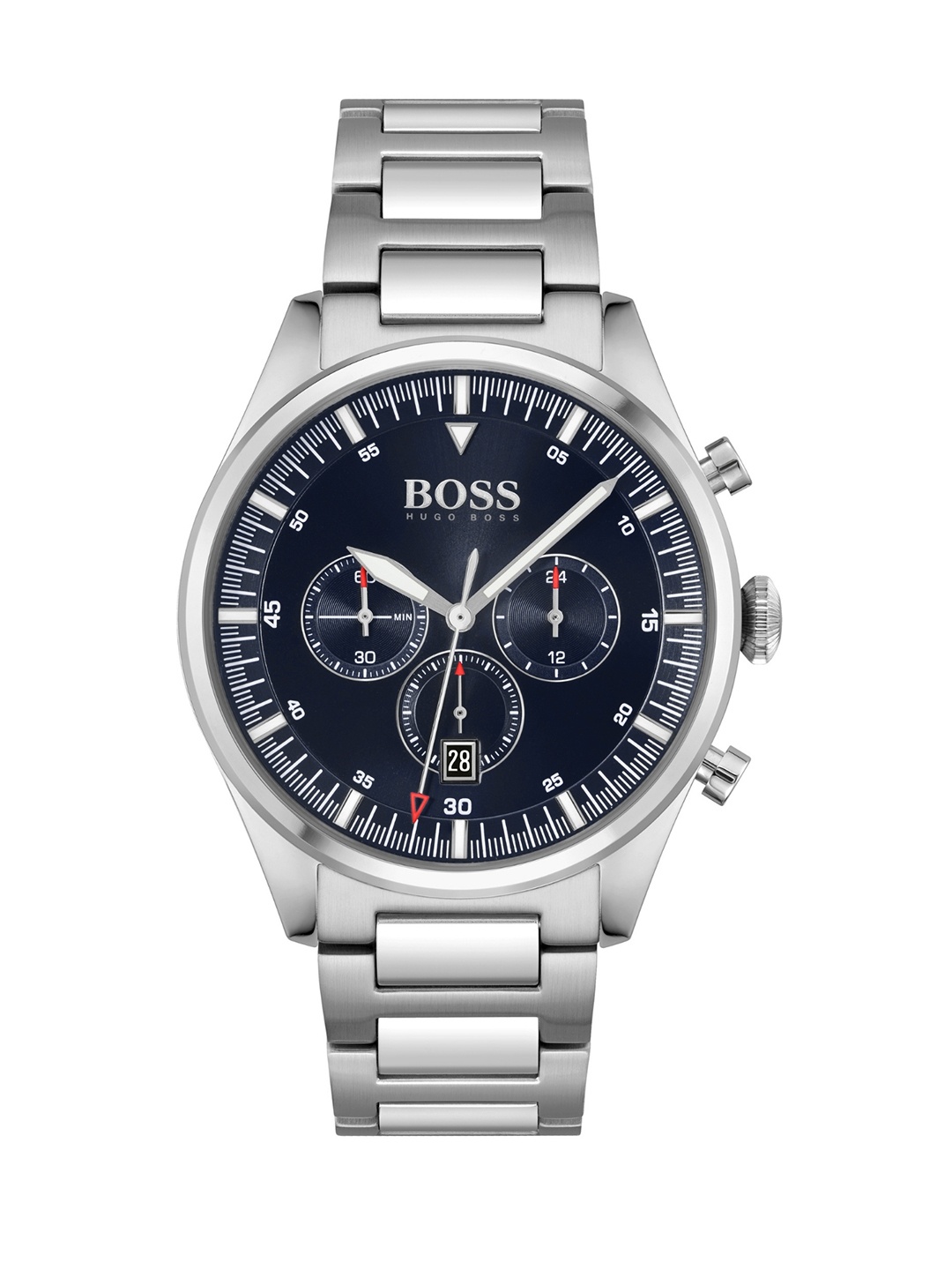 

Hugo Boss Men Pioneer Dial & Bracelet Style Straps Analogue Chronograph Watch 1513867, Navy blue