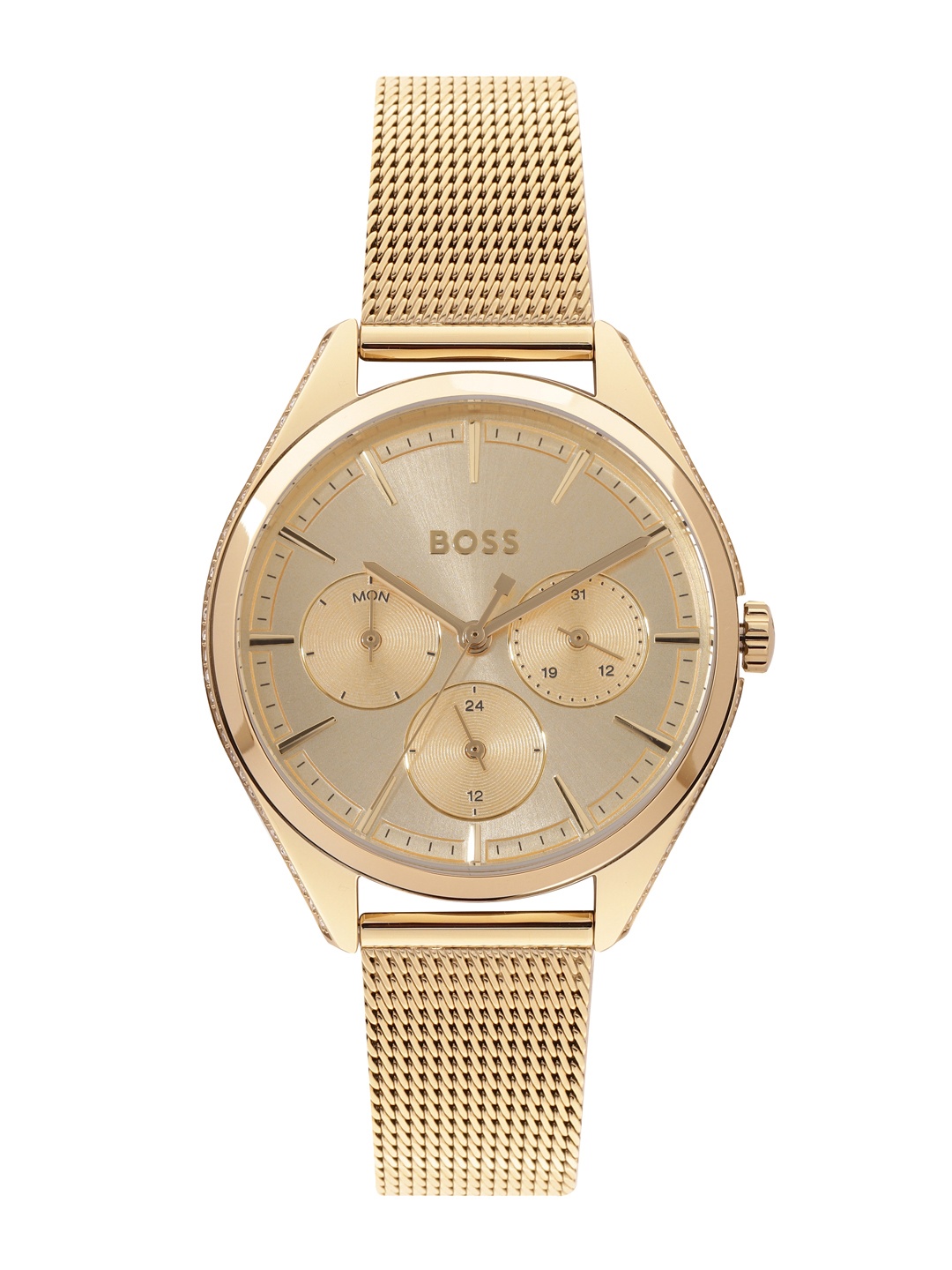 

Hugo Boss Women Saya Solid Dial & Stainless Steel Bracelet Style Analogue Watch 1502703, Gold