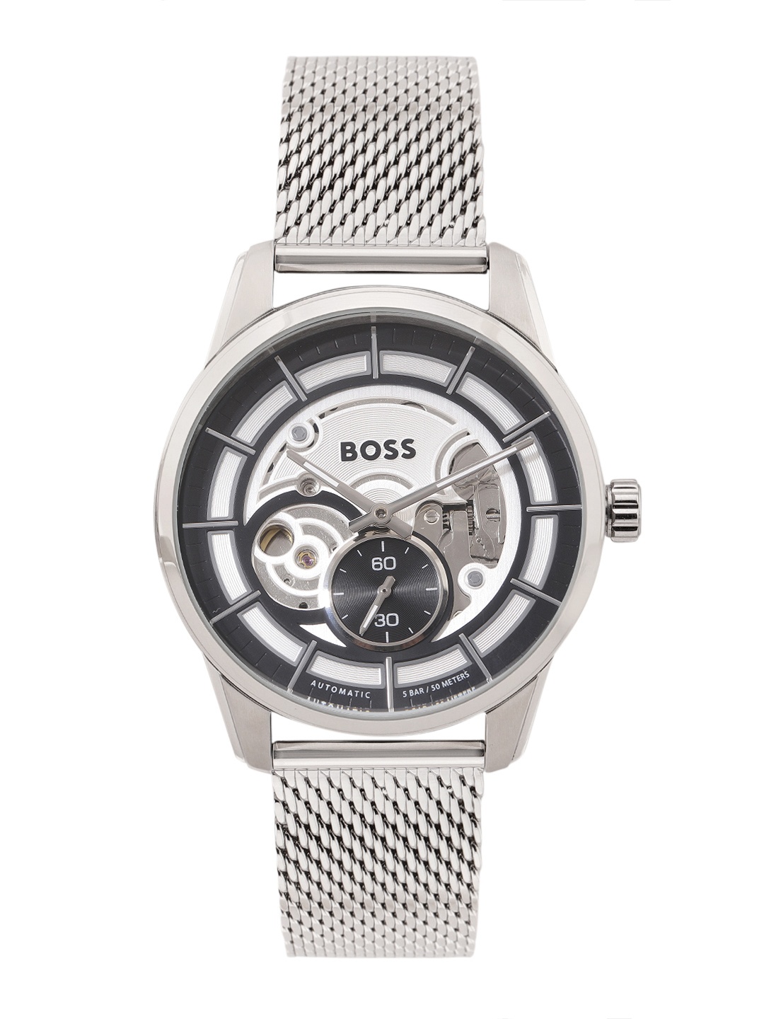 

Hugo Boss Men Sophio Skeleton Dial & Stainless Steel Bracelet Style Automatic Watch, Black