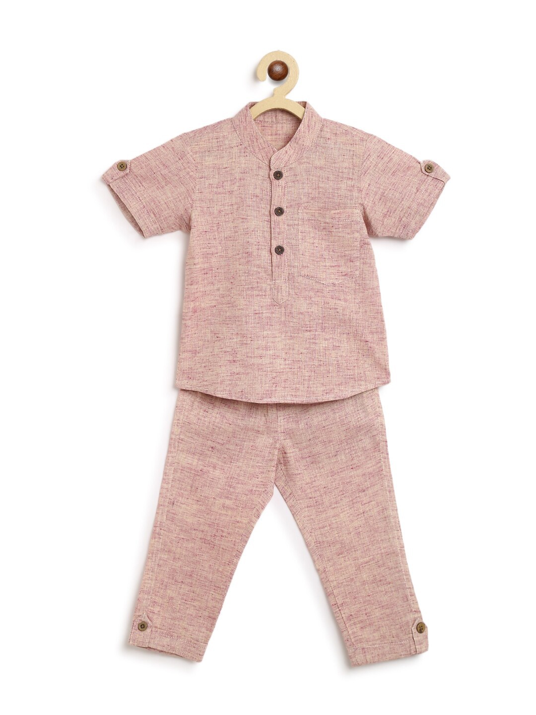 

charkhee Boys Mandarin Collar Regular Pure Cotton Kurta With Pyjamas, Rust