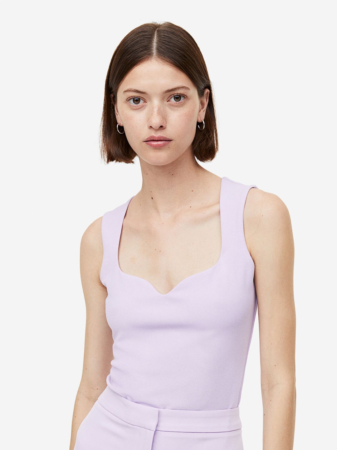 

H&M Sweetheart-Neck Top, Purple