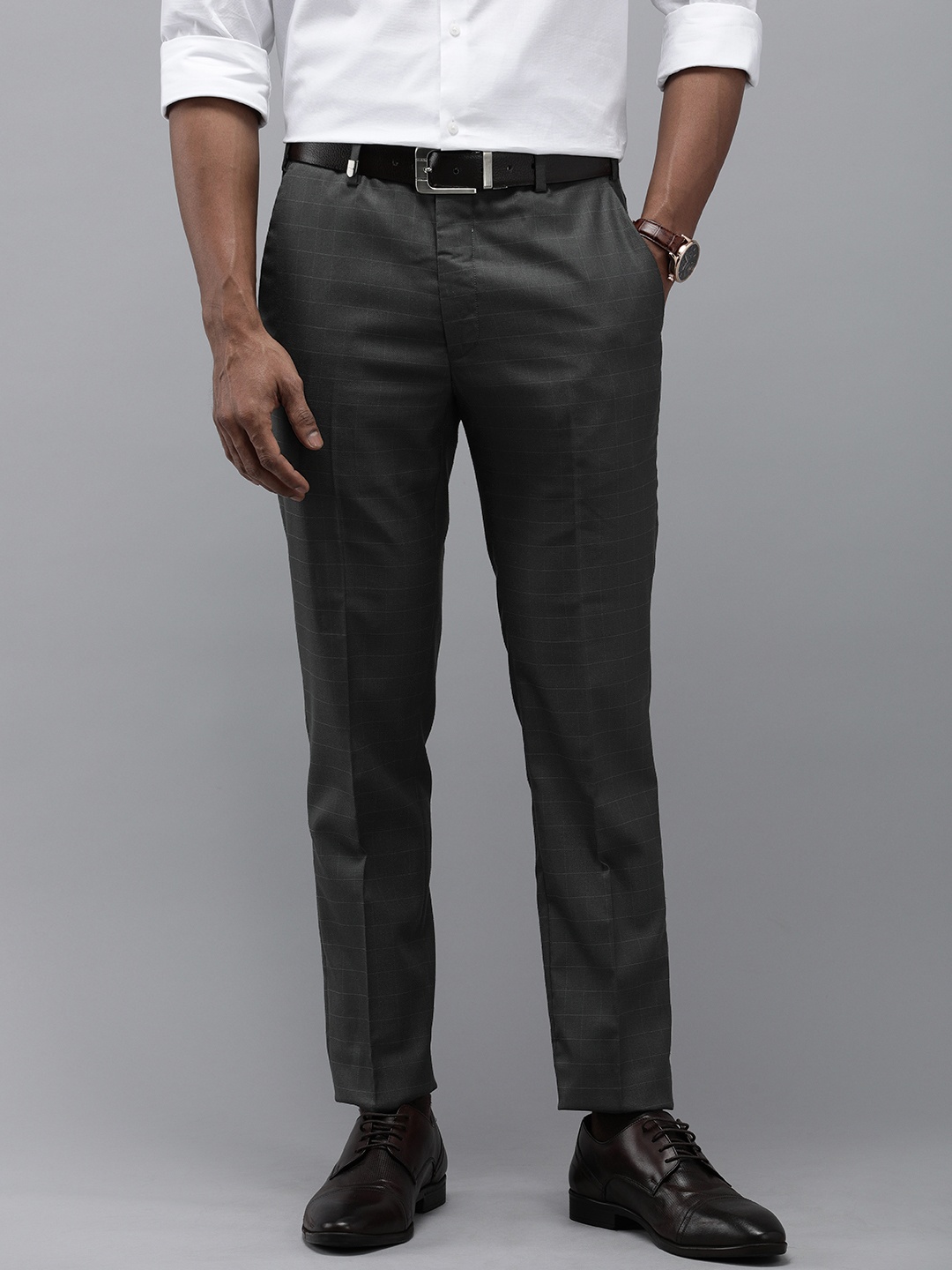 

Park Avenue Men Checked Neo Fit Formal Trousers, Grey