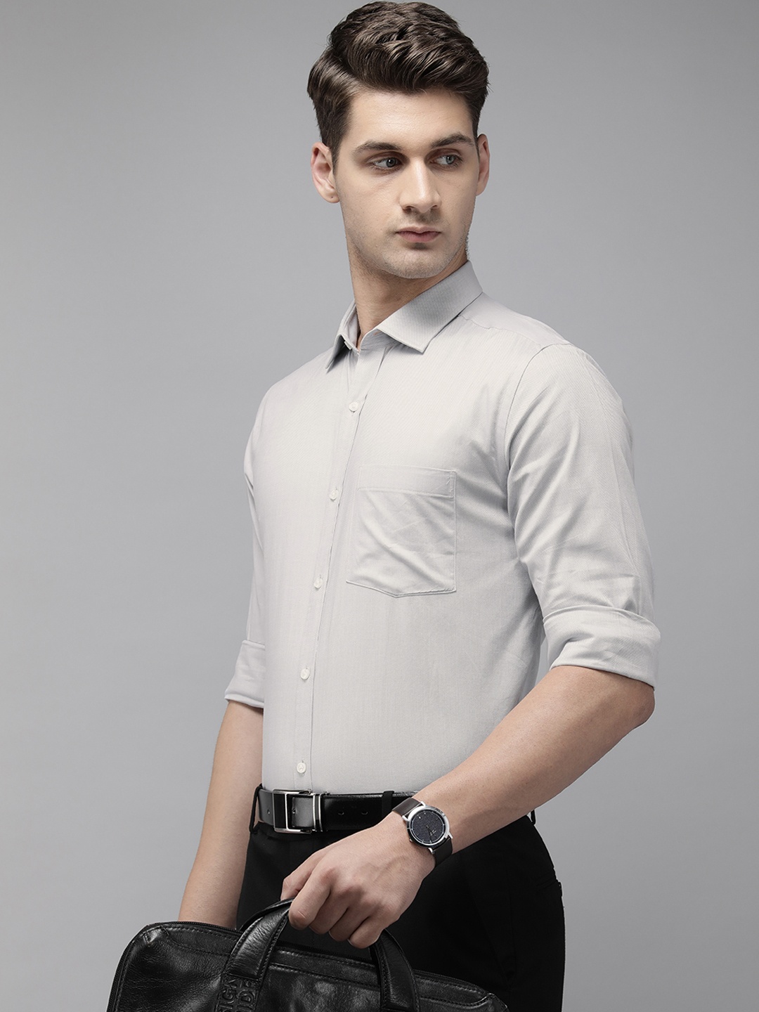 

Park Avenue Pure Cotton Self Design Slim Fit Opaque Formal Shirt, Grey