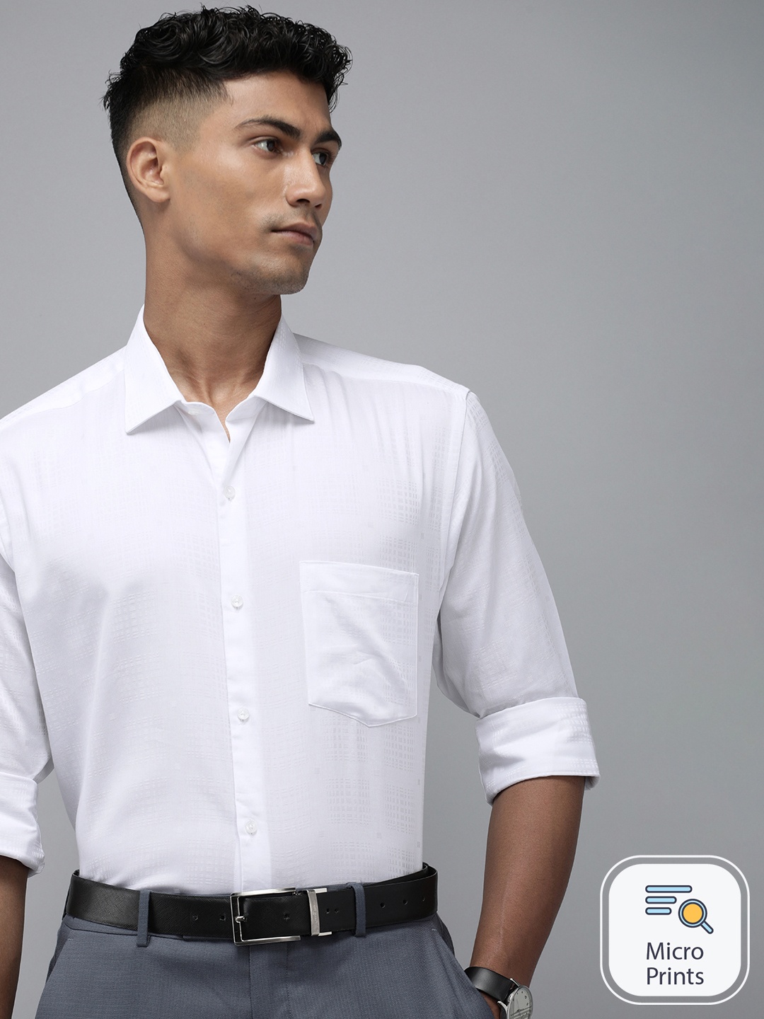 

Park Avenue Pure Cotton Self Design Slim Fit Cutaway Collar Formal Shirt, White