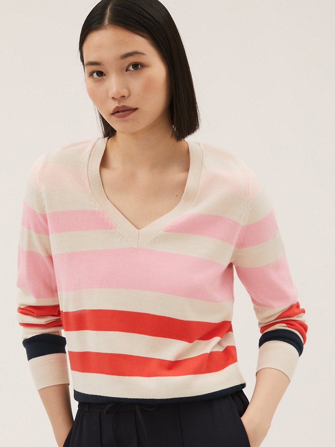 

Marks & Spencer Women Red & Pink Striped Pullover