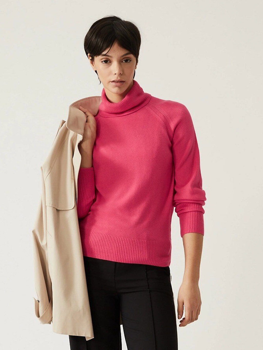 

Marks & Spencer Turtle Neck Long Sleeve Ribbed Pullover, Pink