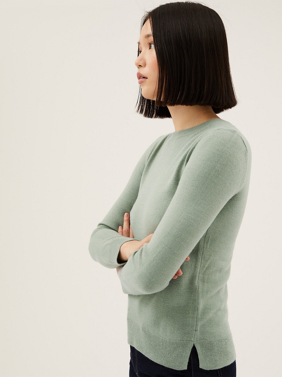 

Marks & Spencer Round Neck Long Sleeve Ribbed Pullover, Khaki