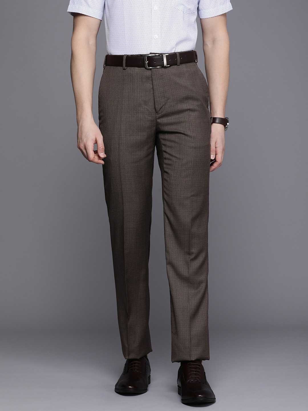 

Raymond Men Checked Formal Trousers, Brown