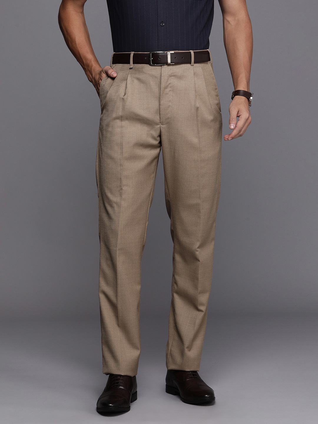 

Raymond Men Classic Wrinkle Free Pleated Trousers, Khaki