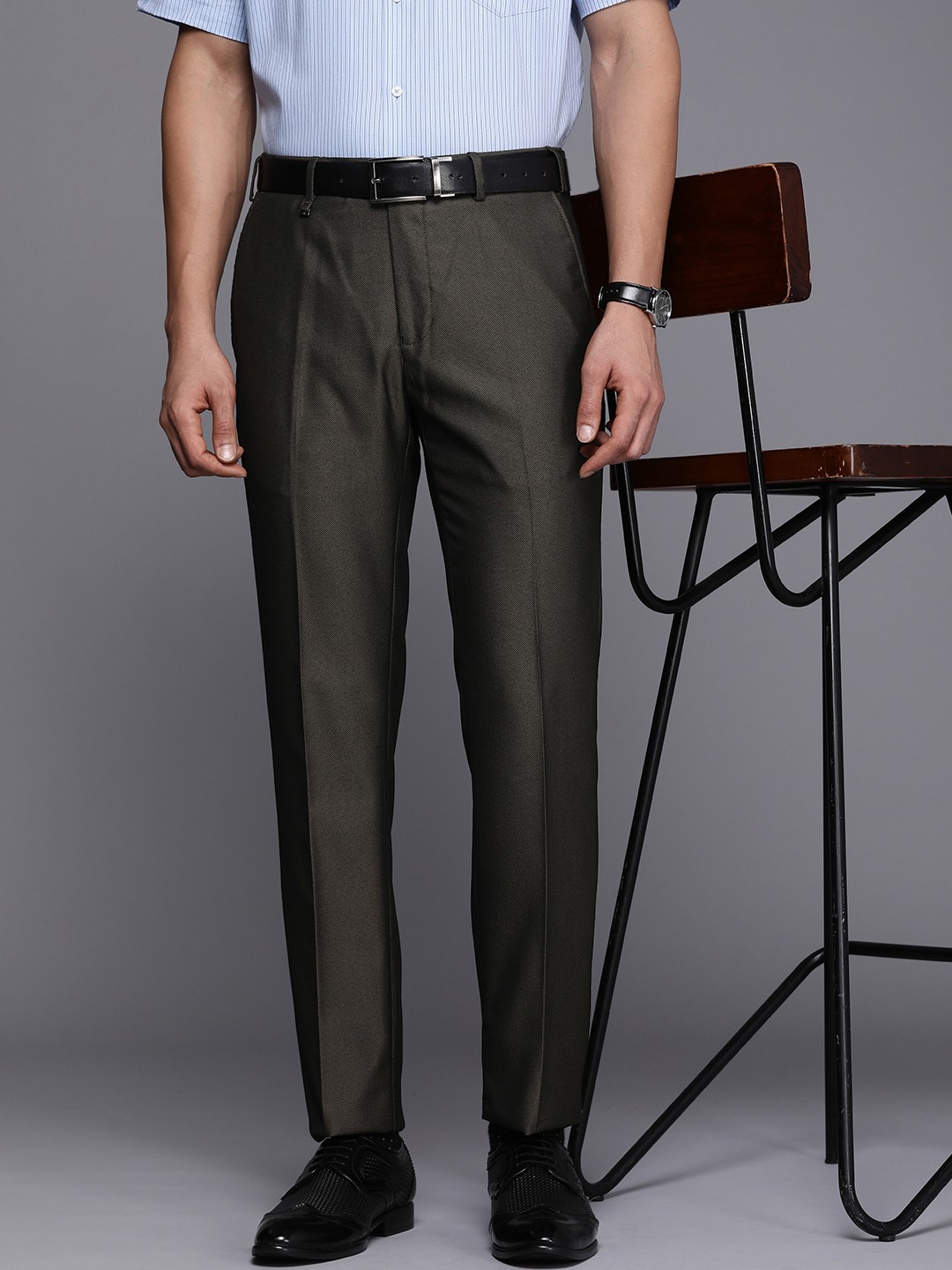 

Raymond Men Self Design Textured Slim Fit Formal Trousers, Brown