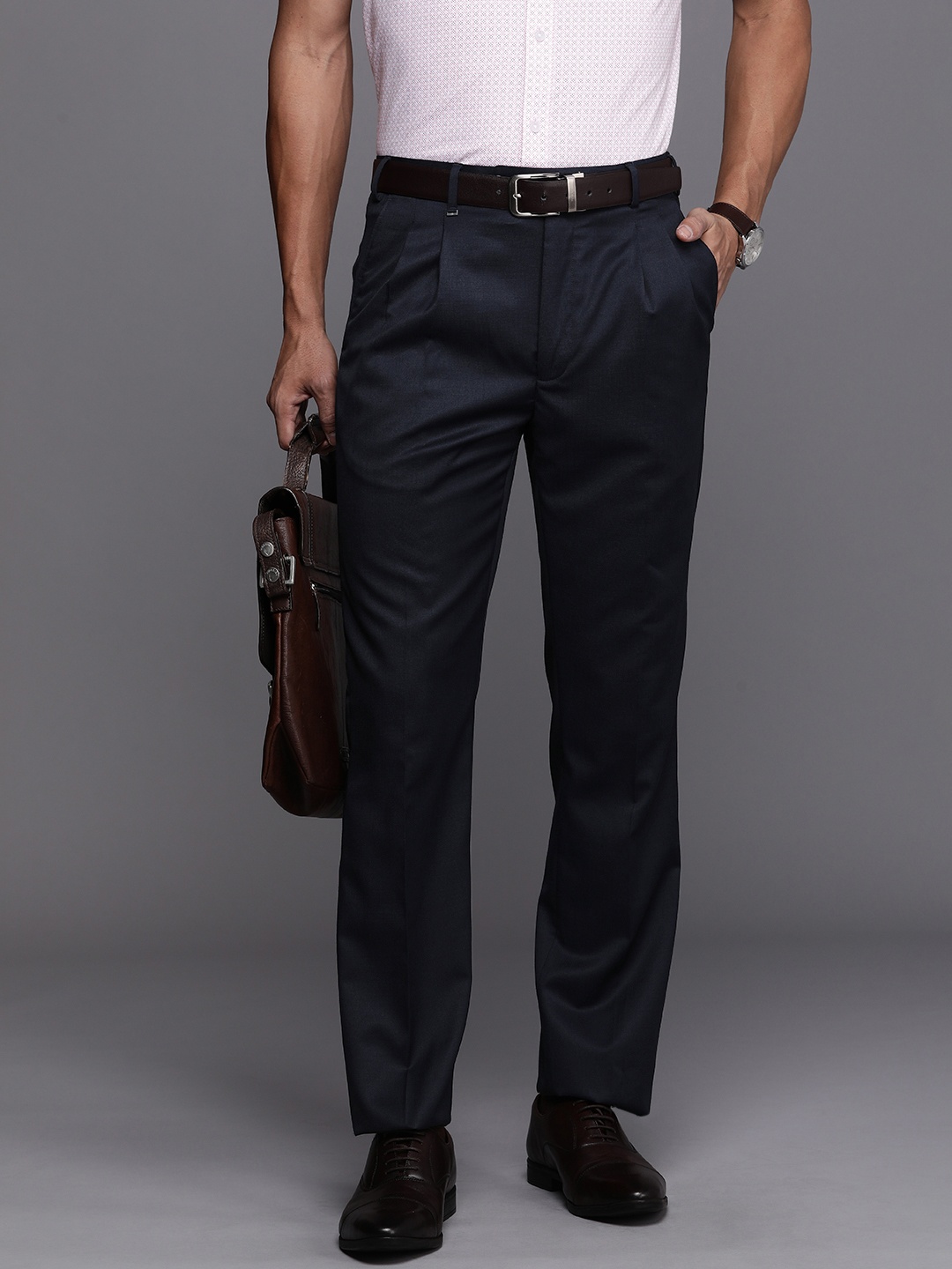 

Raymond Men Classic Wrinkle Free Pleated Trousers, Blue