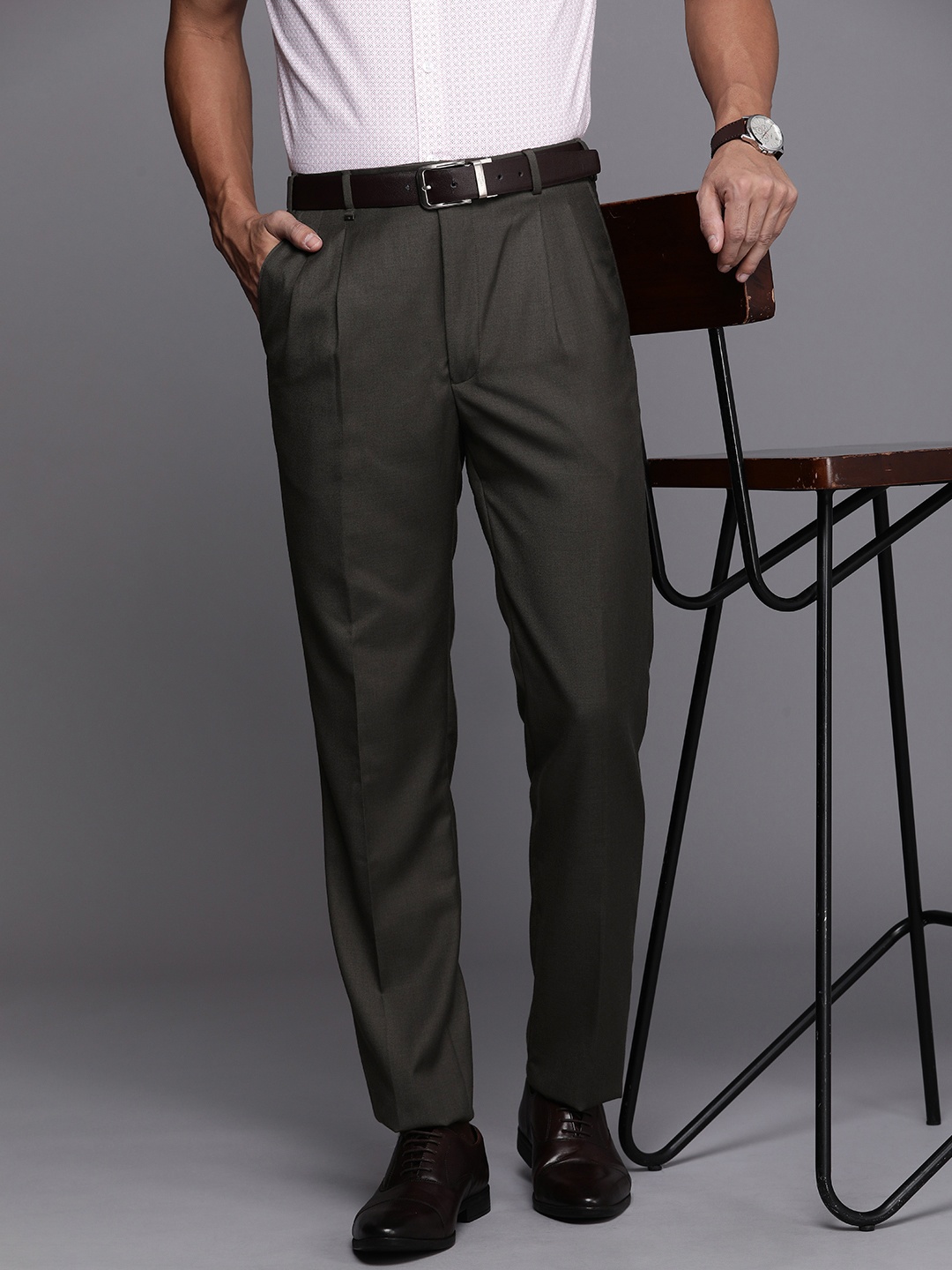 

Raymond Men Classic Wrinkle Free Pleated Trousers, Brown