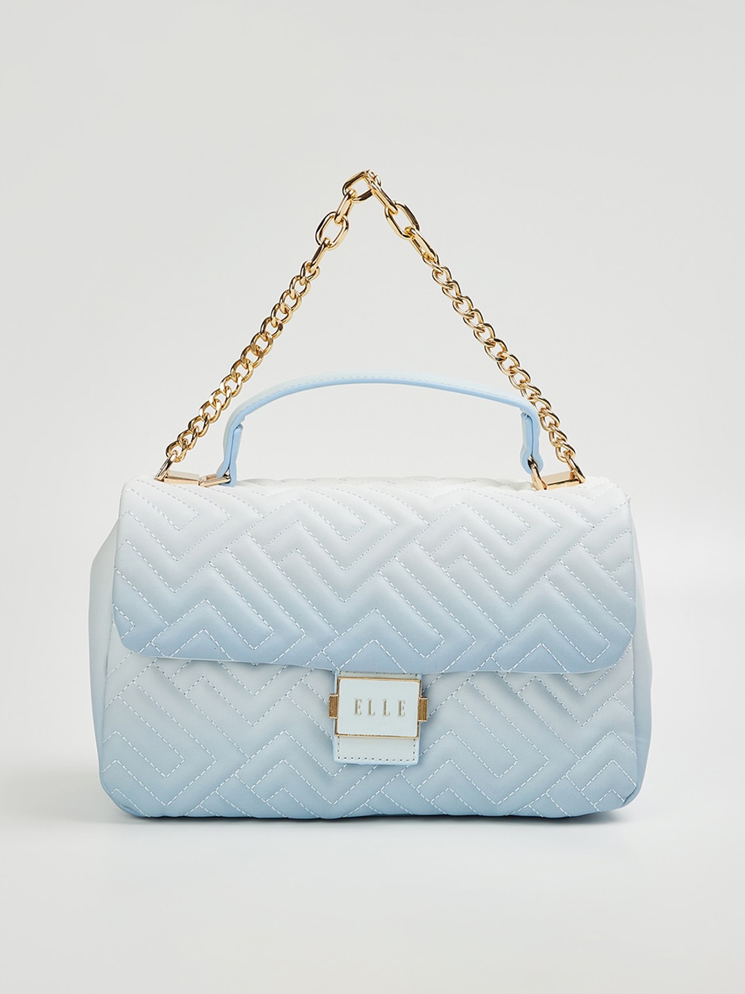 

ELLE Textured Structured Satchel With Quilted, Blue