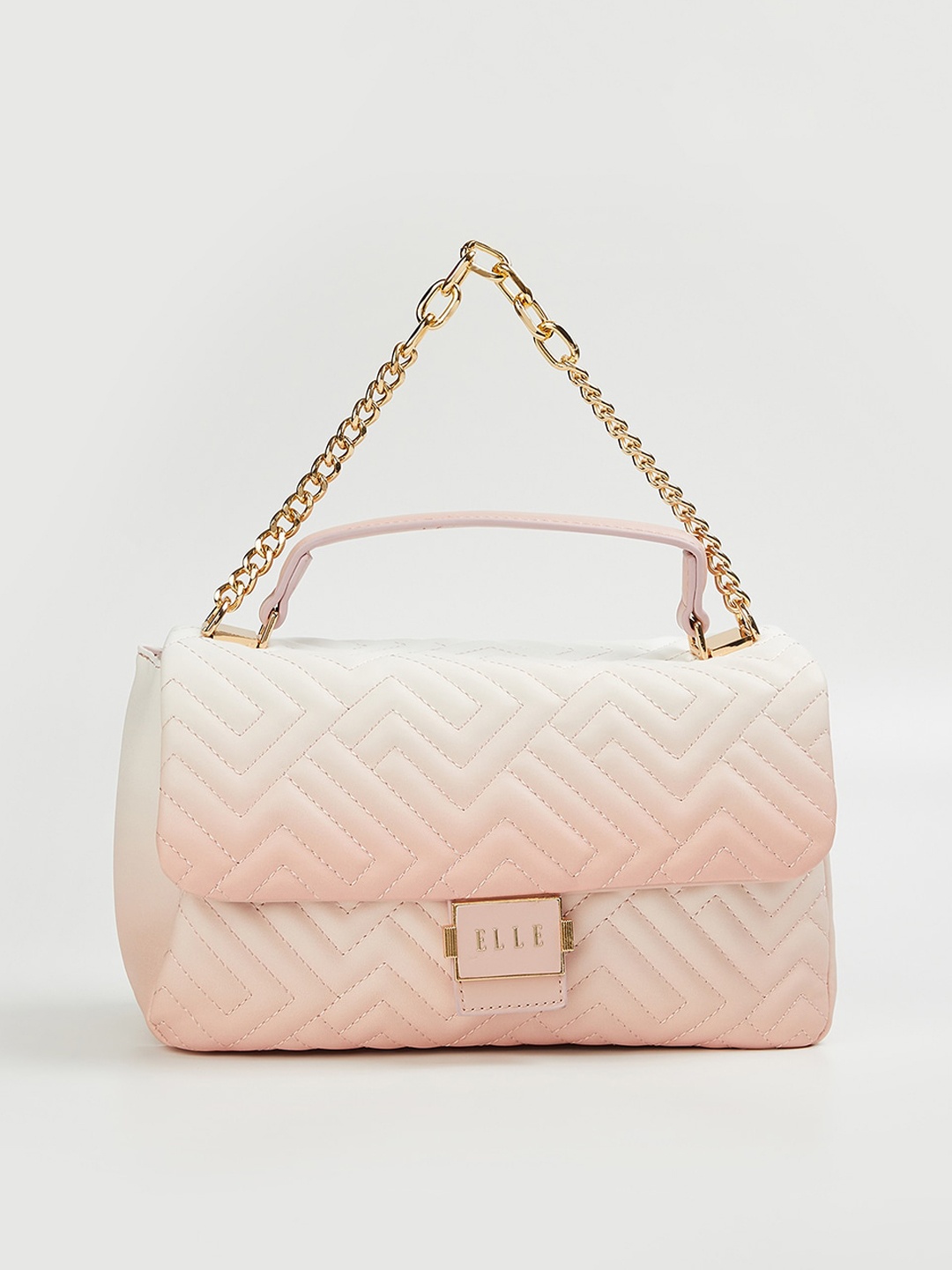 

ELLE Textured Structured Satchel With Quilted, Pink