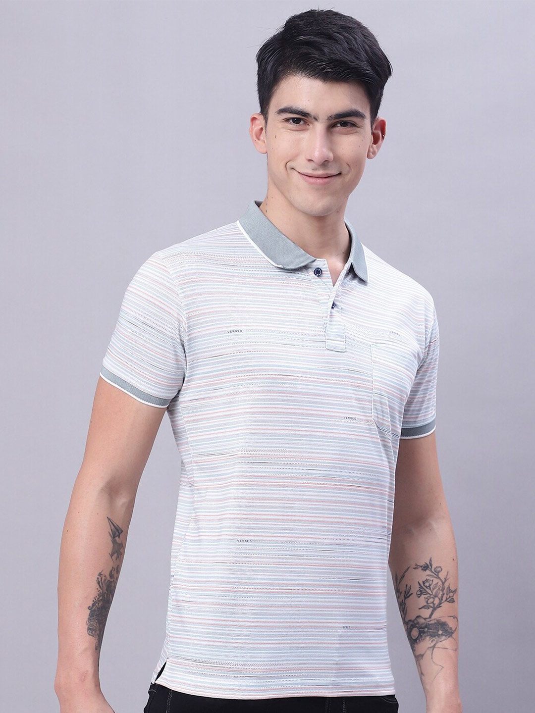 

VENITIAN Striped Cotton T-shirt, Grey