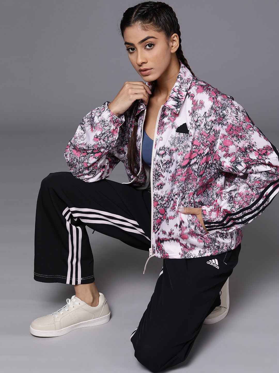 

ADIDAS Women Future Icons Woven Windbreaker Striped Jacket, Pink