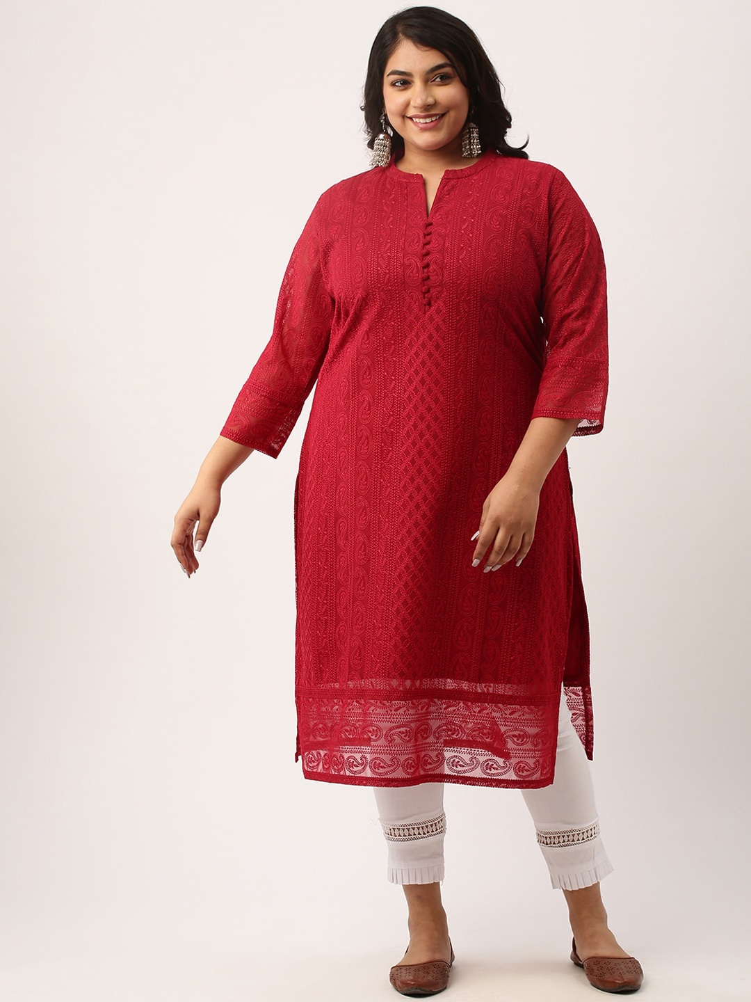 

Zola Plus Paisley Embroidered Chikankari Pure Georgette Kurta, Maroon