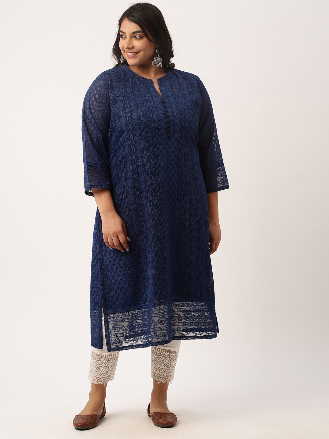 

Zola Plus Paisley Embroidered Chikankari Pure Georgette Kurta, Navy blue
