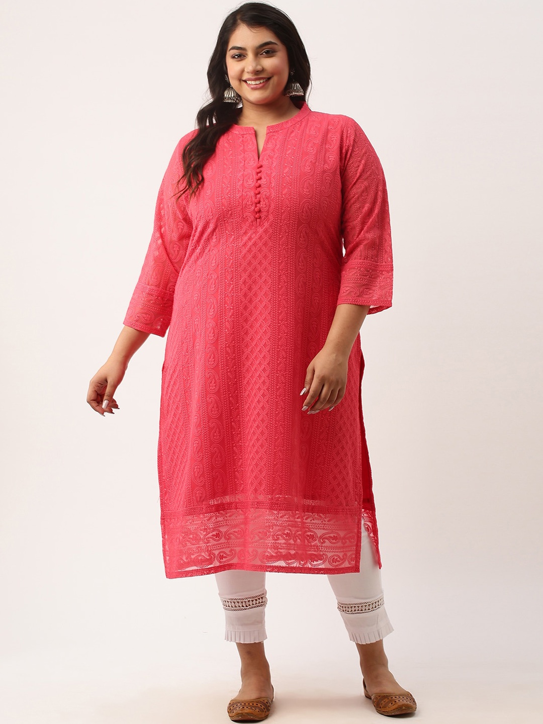 

Zola Plus Paisley Embroidered Chikankari Pure Georgette Kurta, Peach
