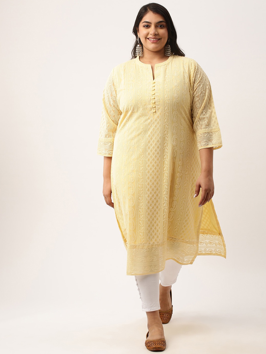 

Zola Plus Paisley Embroidered Chikankari Pure Georgette Kurta, Yellow