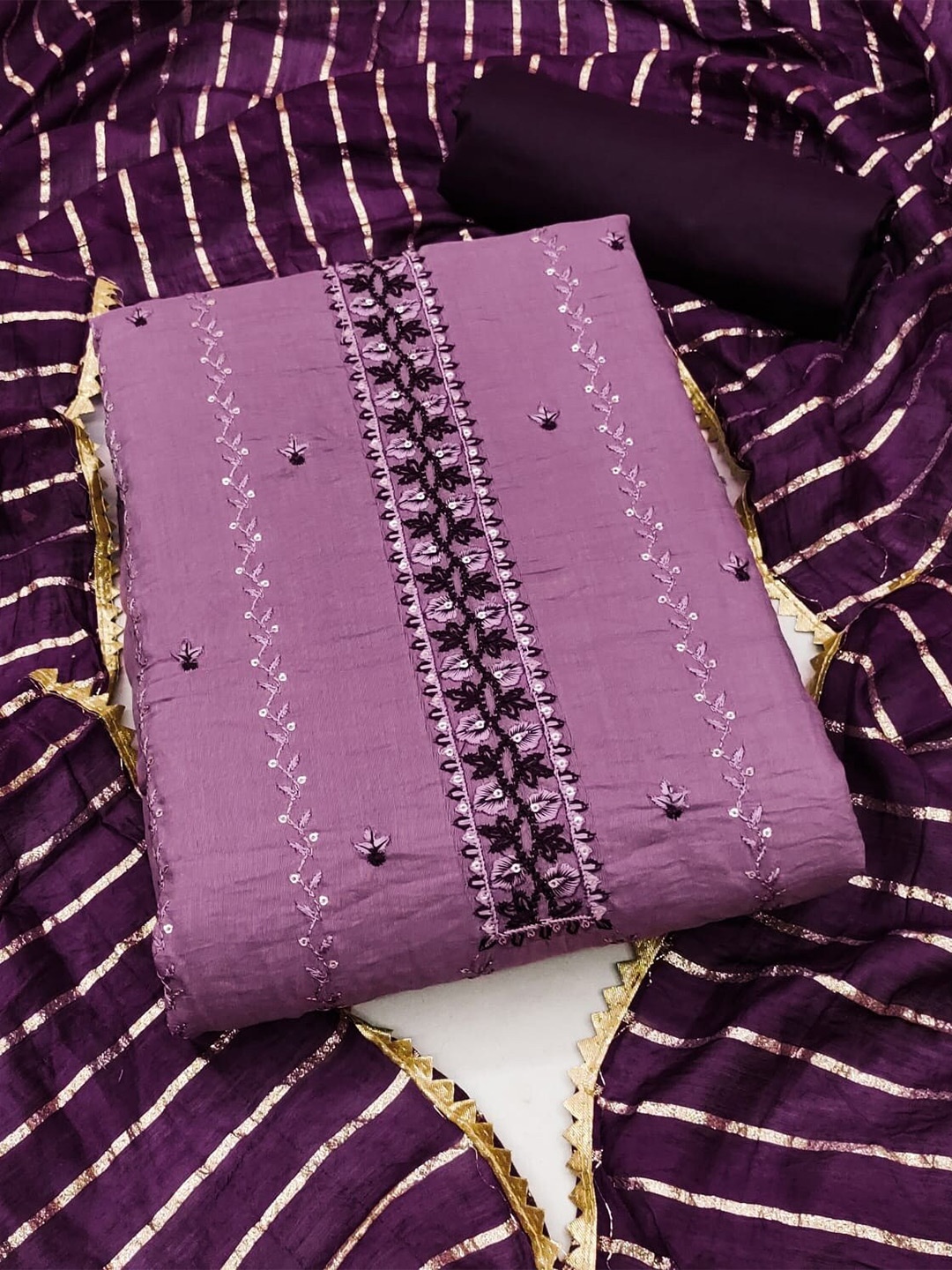 

APNISHA Embroidered Unstitched Dress Material, Purple