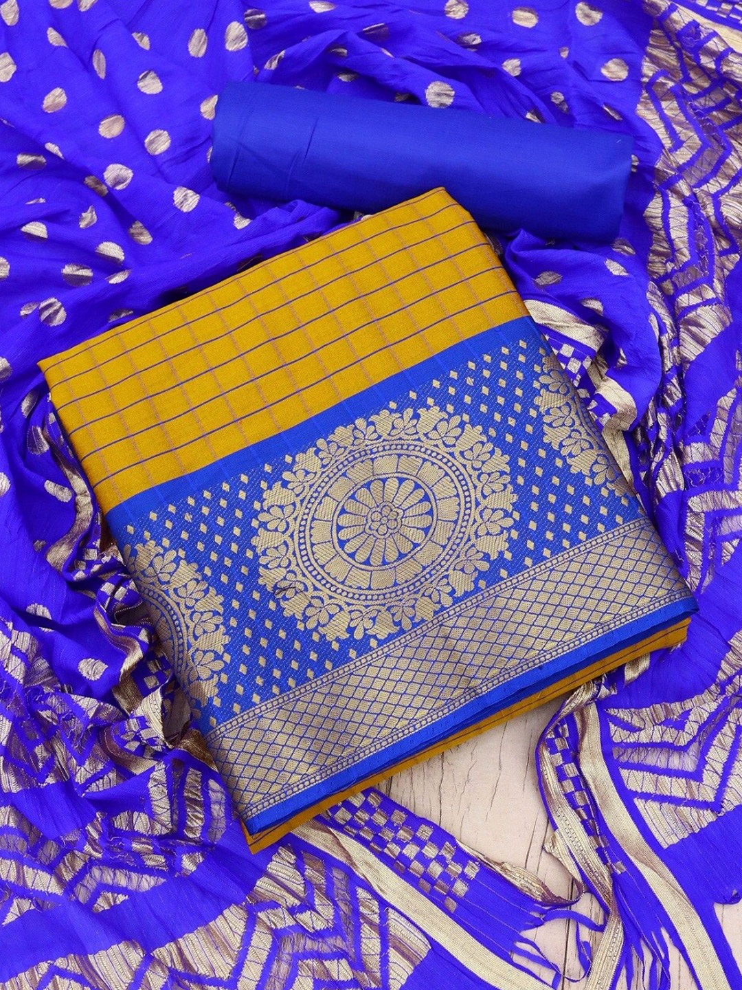

APNISHA Woven Design Zari Unstitched Dress Material, Yellow