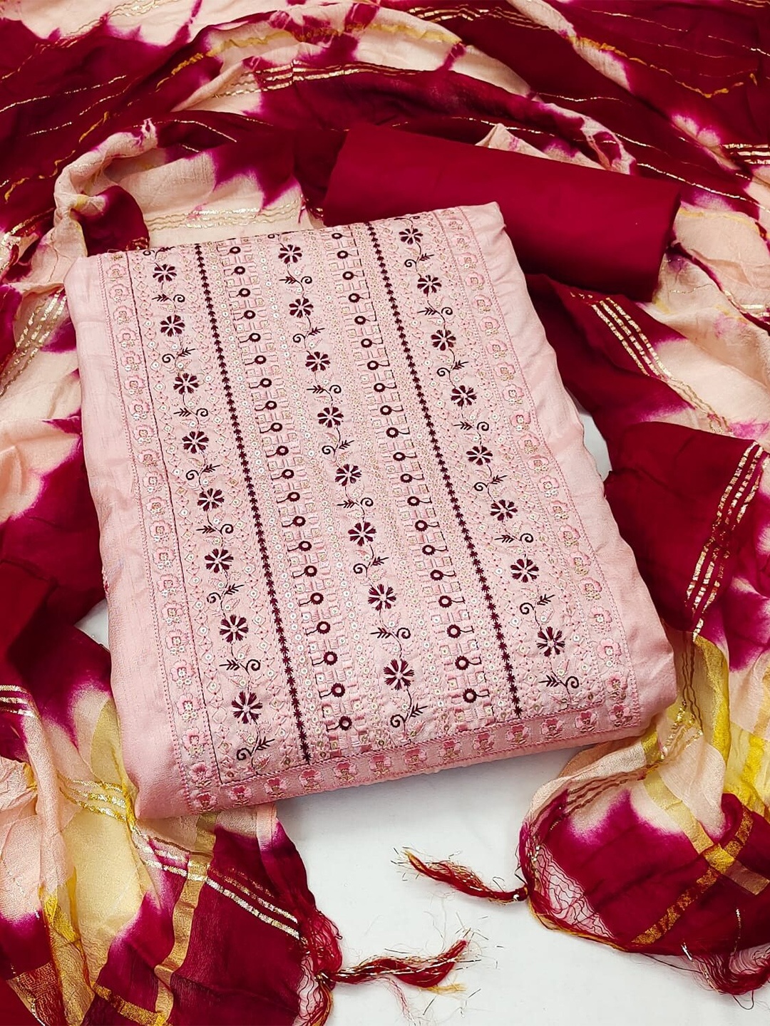 

APNISHA Embroidered Unstitched Dress Material, Peach