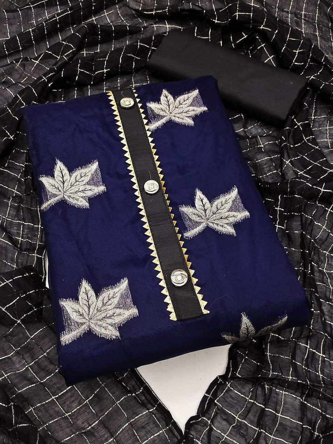 

APNISHA Woven Design Gotta Patti Detailed Unstitched Dress Material, Navy blue