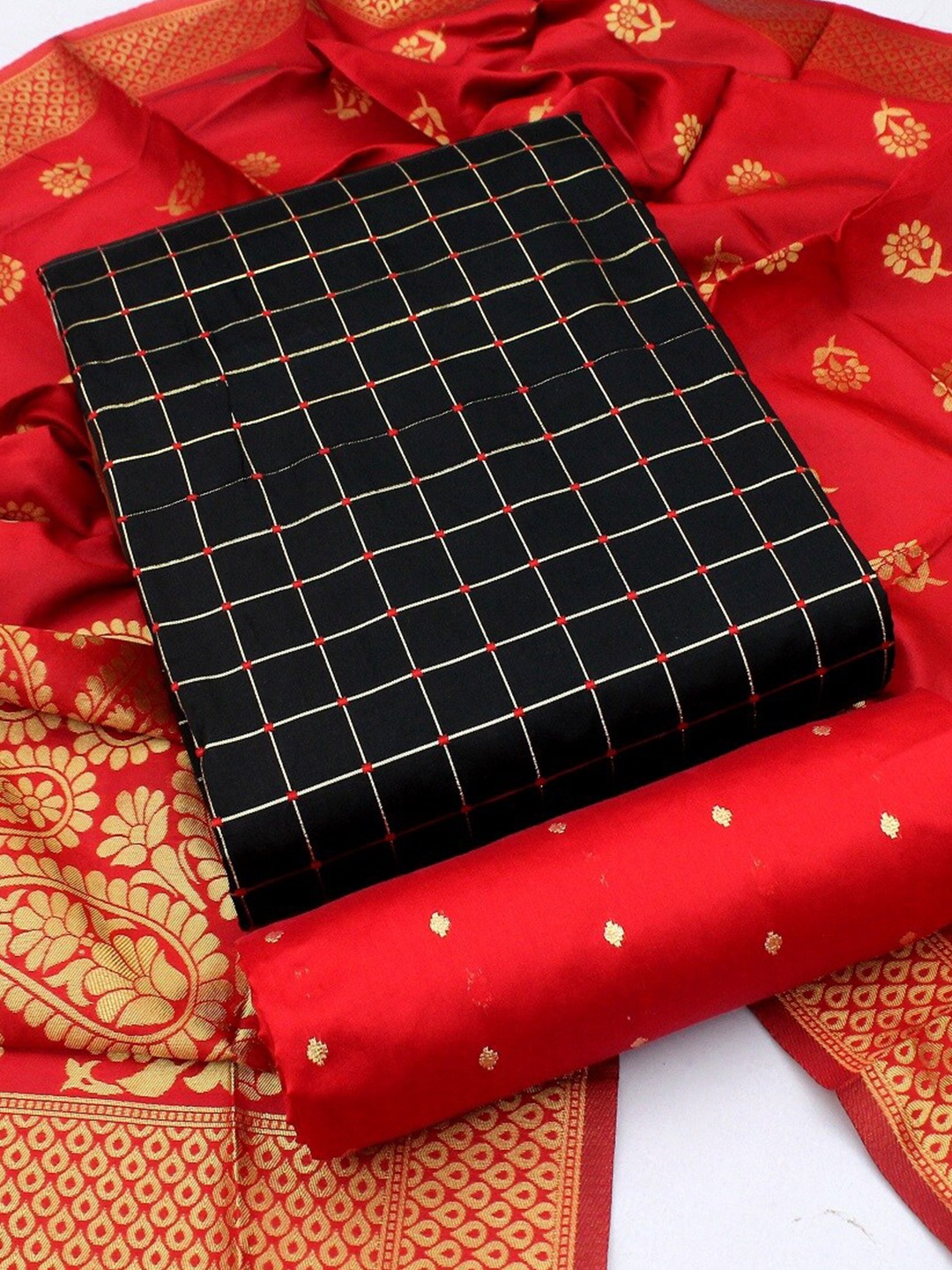 

APNISHA Checked Unstitched Dress Material, Black