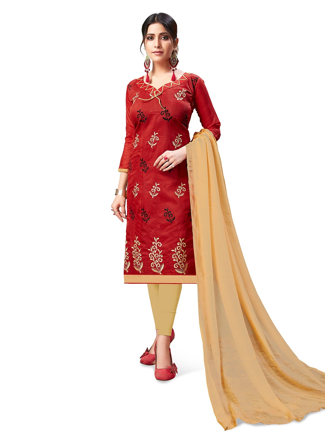 

APNISHA Embroidered Unstitched Dress Material, Maroon