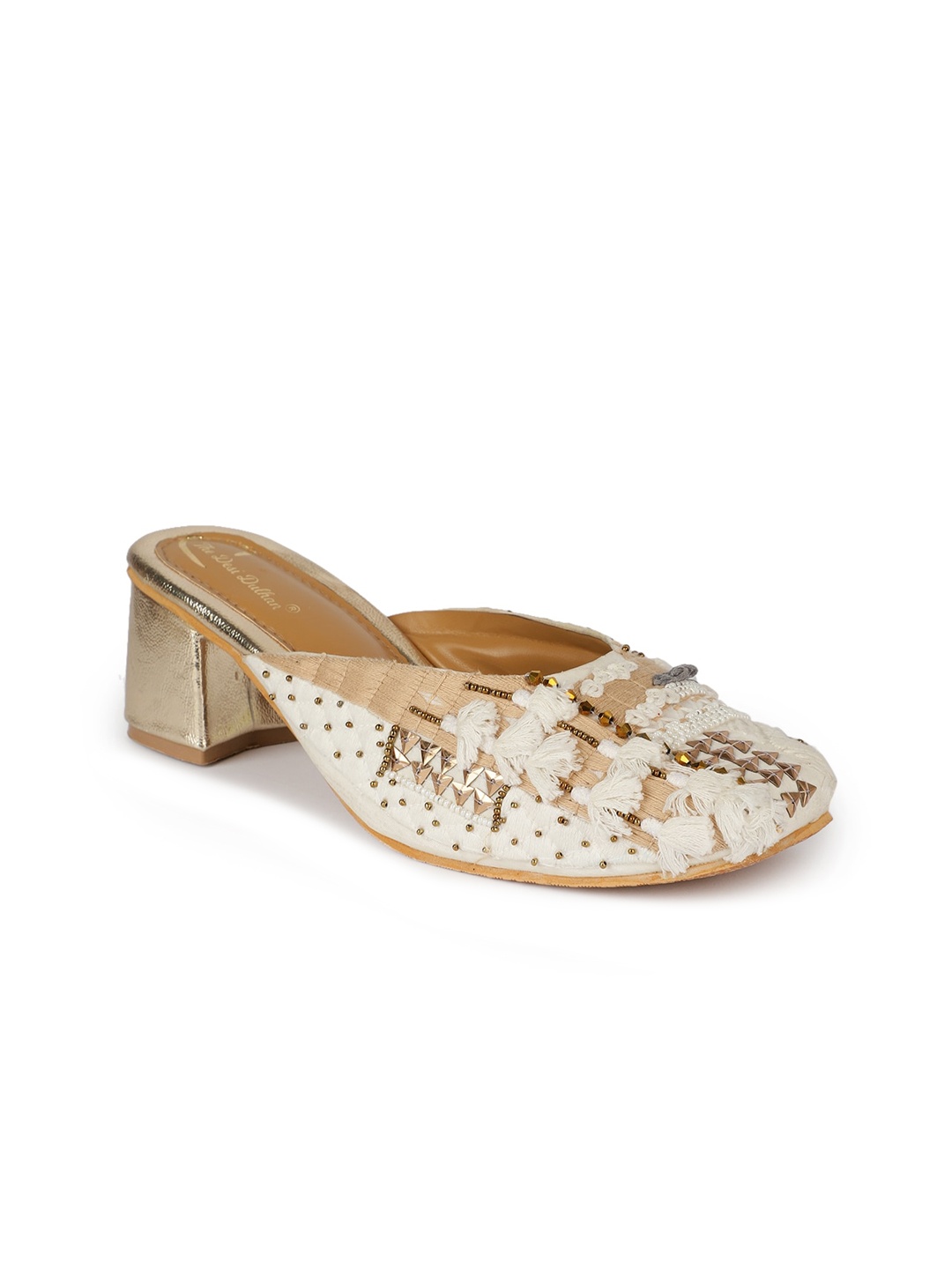 

The Desi Dulhan Ethnic Embellished Square Toe Block Mules, White