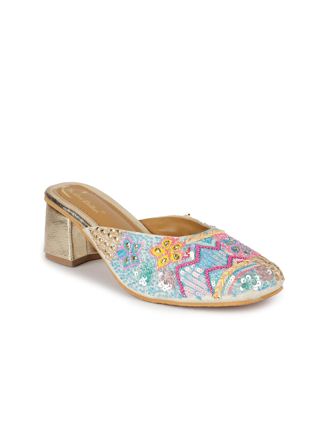 

The Desi Dulhan Ethnic Embellished Square Toe Block Mules, Blue