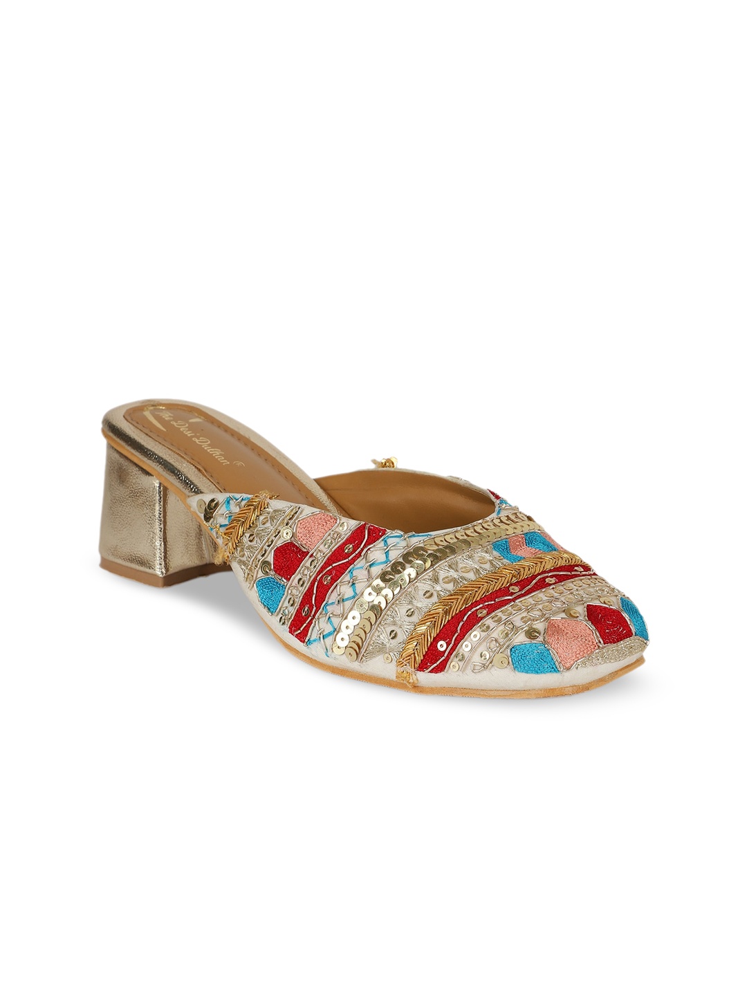

The Desi Dulhan Ethnic Embellished Square Toe Block Mules, Cream