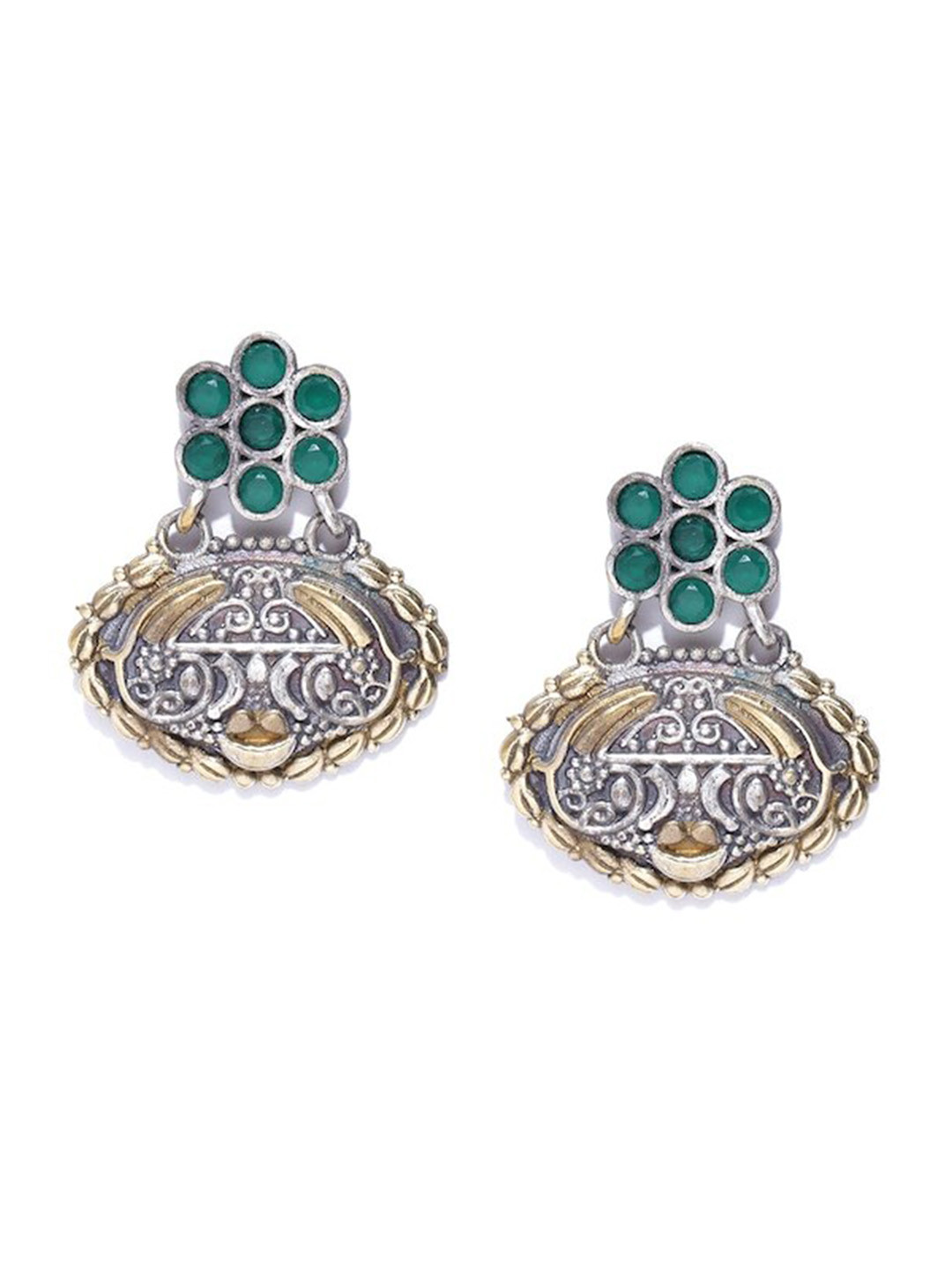 

Infuzze Brass-Plated Oxidised Drop Earrings, Green