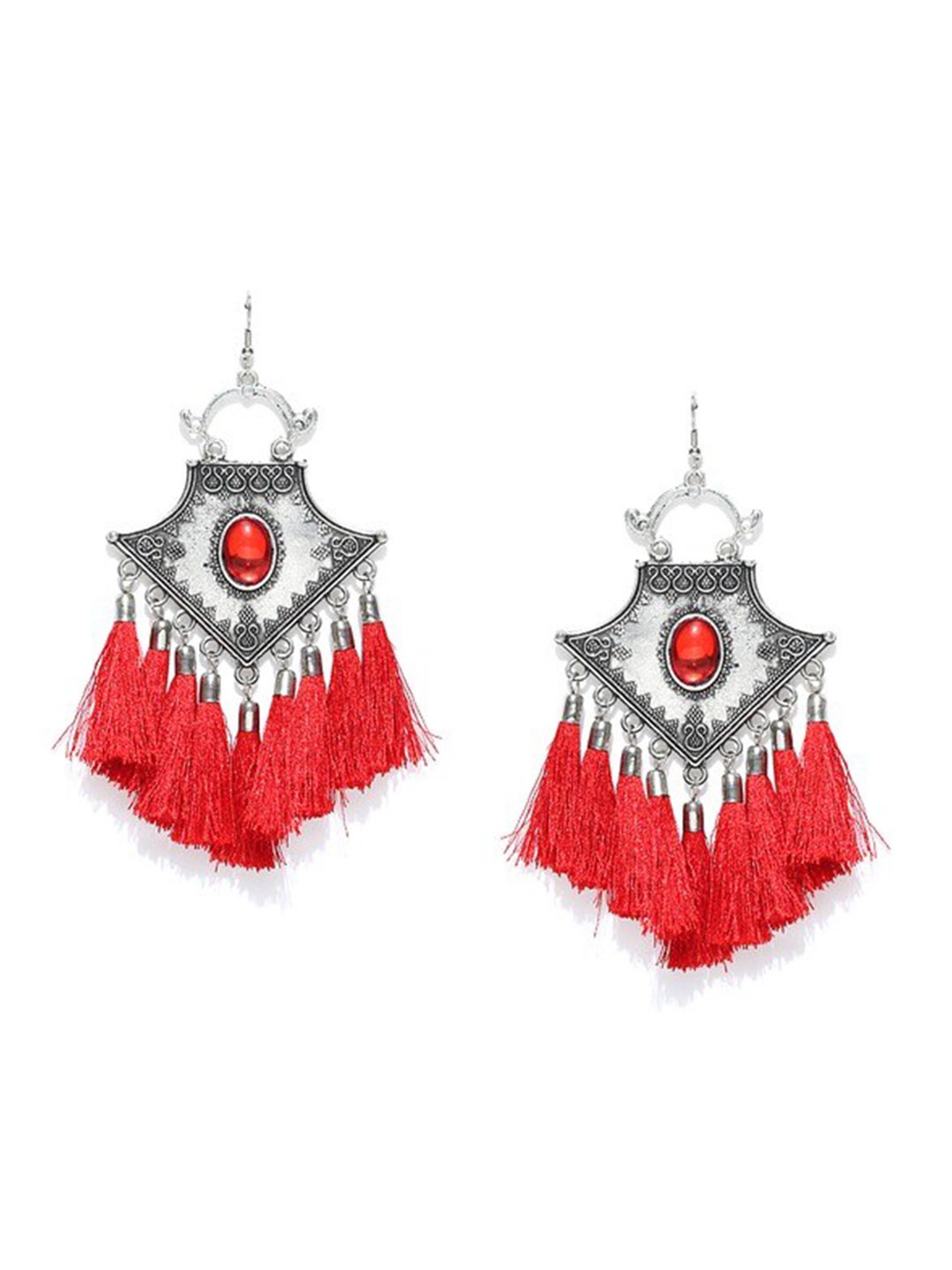 

Infuzze Silver-Plated Contemporary Drop Earrings, Red
