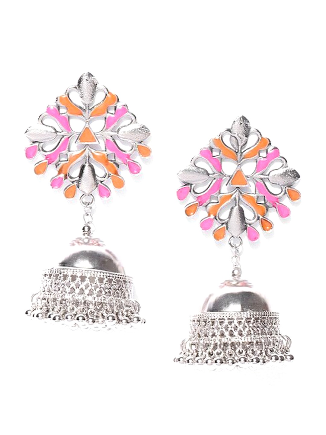 

Infuzze Silver-Plated Enamelled Drop Earrings, Pink