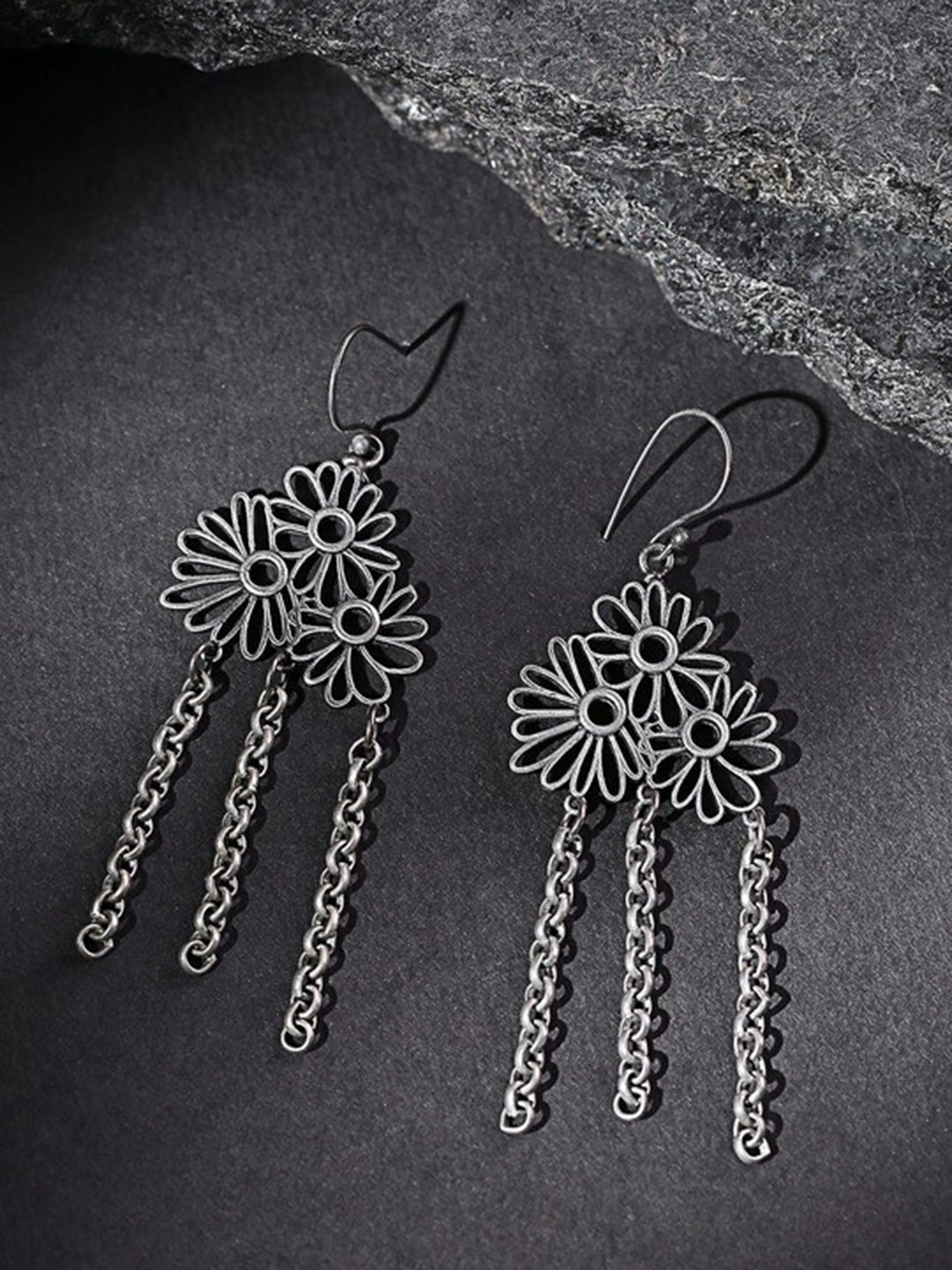 

Infuzze Silver-Plated Oxidised Drop Earrings
