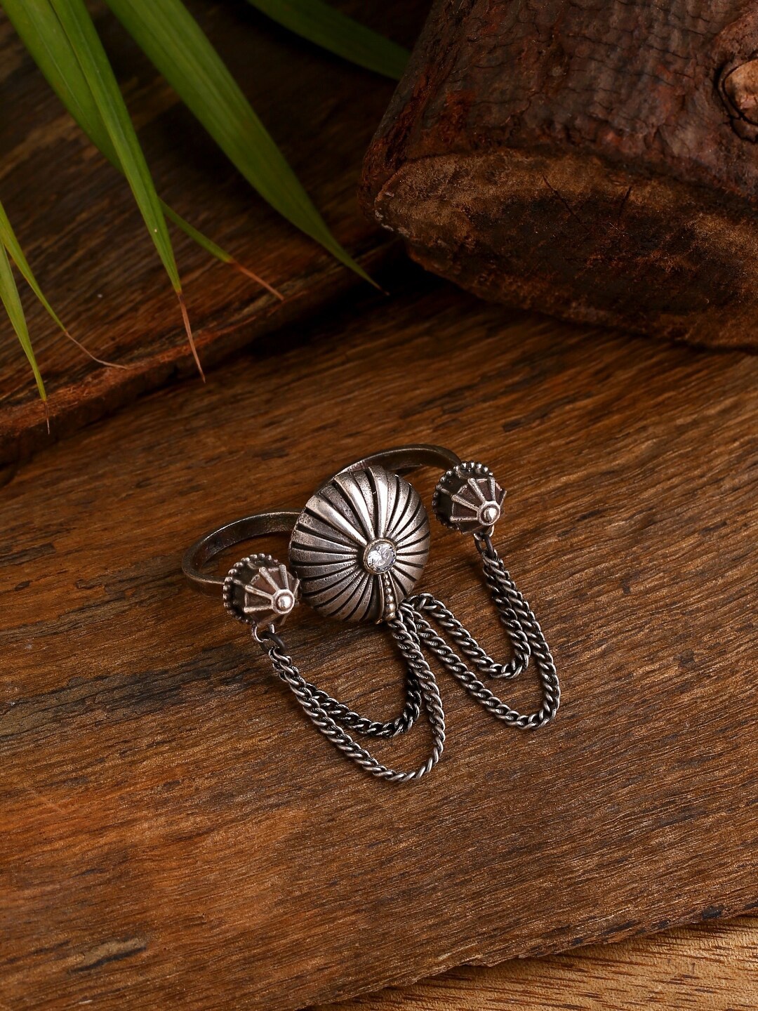 

Infuzze Simran Brass-Plated Oxidised Finger Ring, Silver