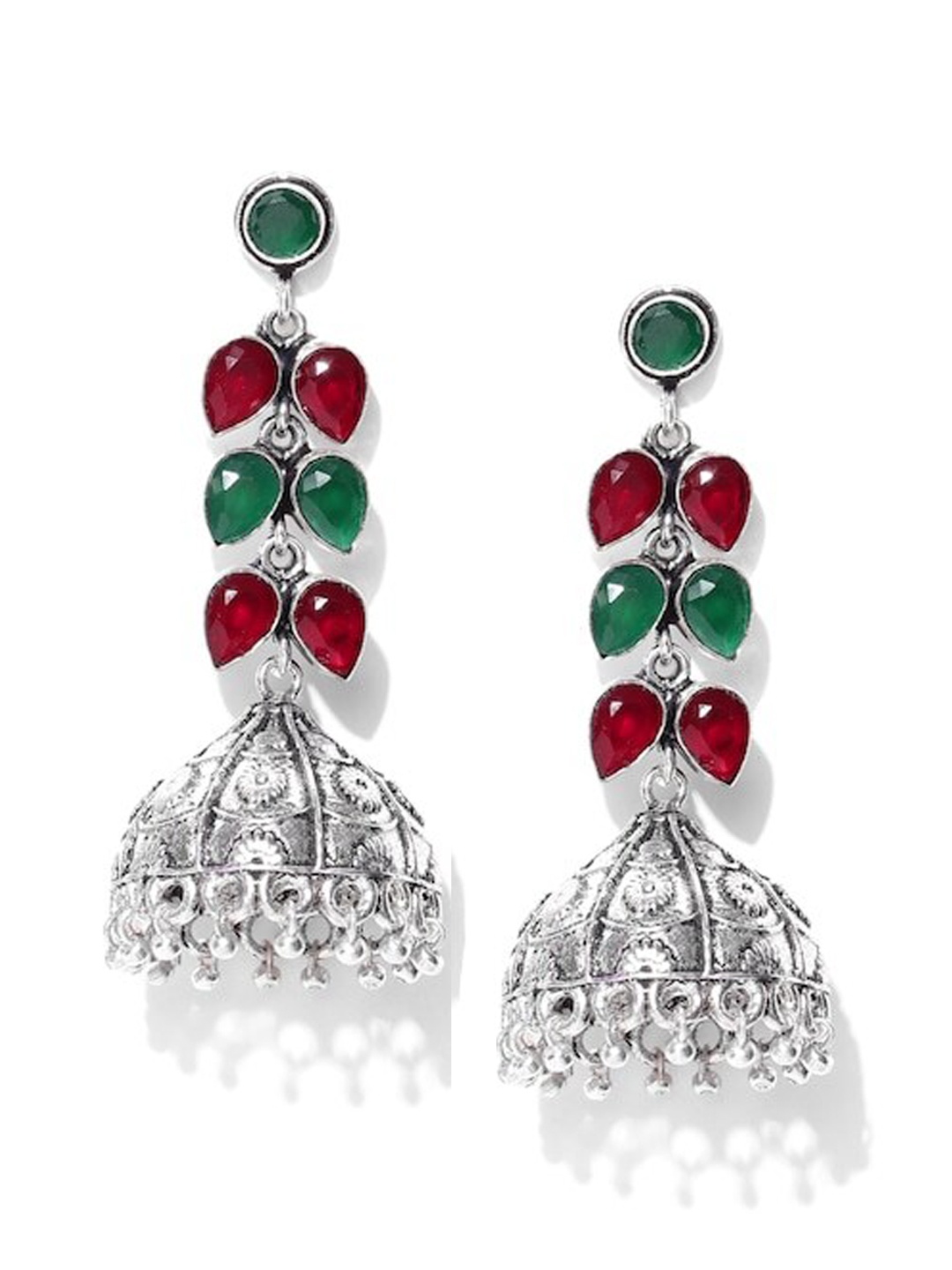 

Infuzze Silver-Plated Jhumkas, Red