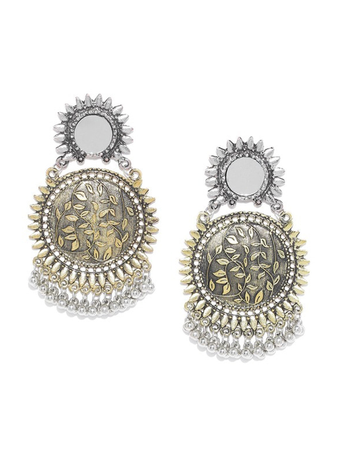 

Infuzze Silver-Plated Mirror Work Drop Earrings, Gold